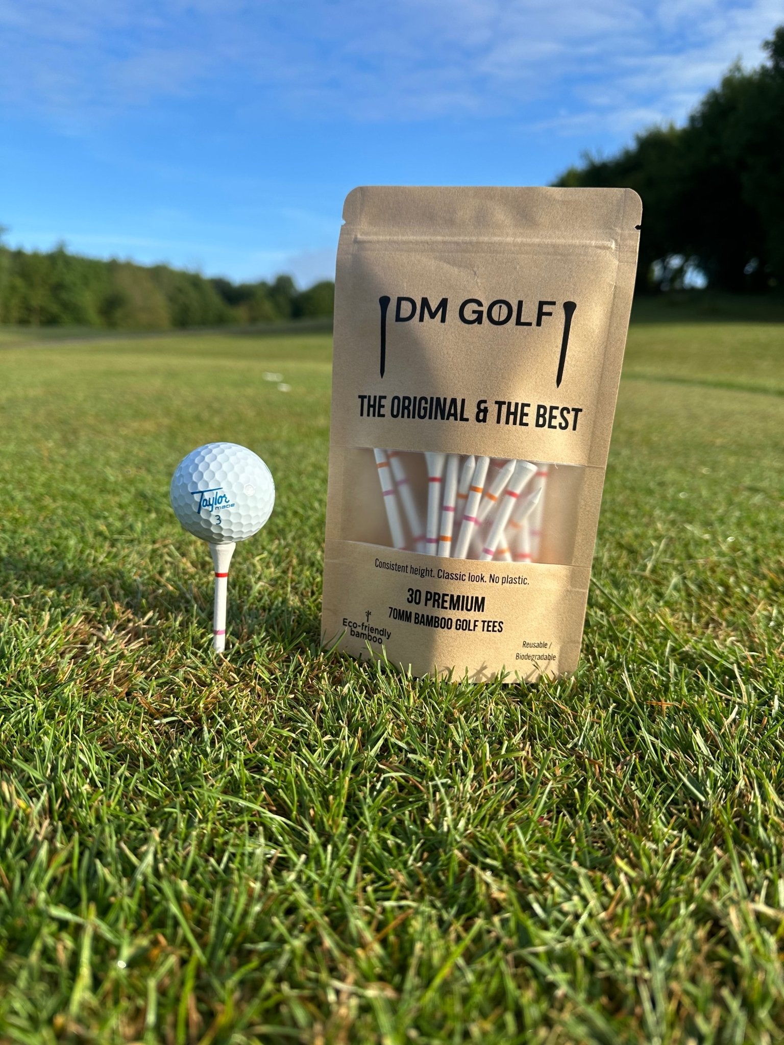 The O G-Not A Castle Tee Premium 70mm Bamboo Golf Tee With Orange, Pink & Red Castle Height Indicators-30 Pack