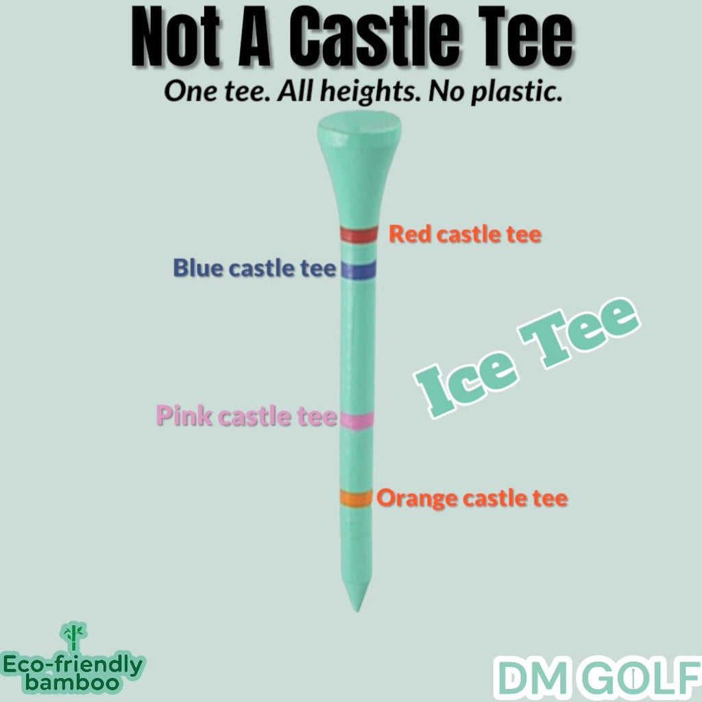 Ice Tee-Not A Castle Tee-Premium 70mm Bamboo Golf Tee With Orange, Pink, Blue & Red Castle Height Indicators-50 Pack