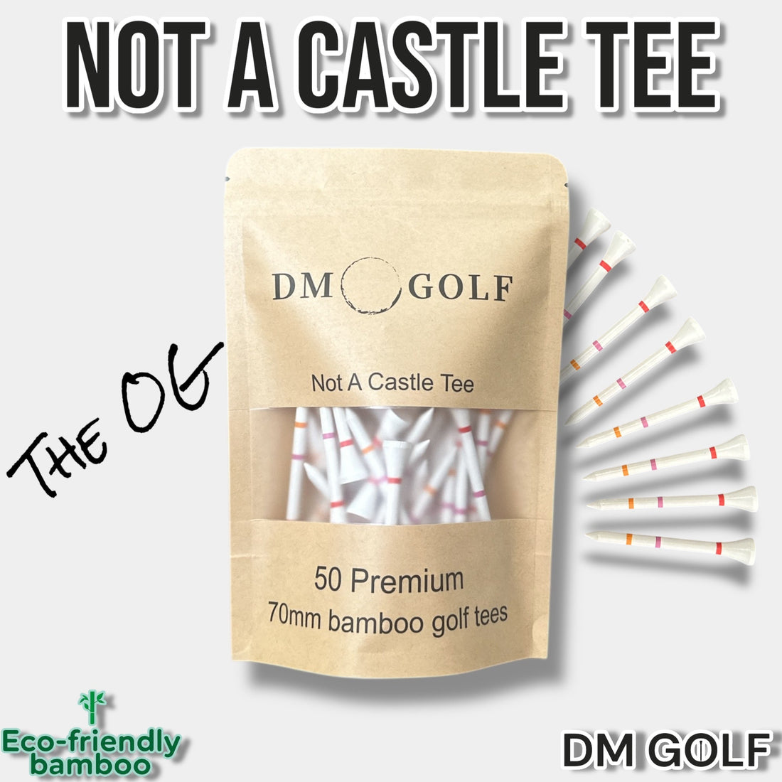 Not A Six Pack- Mixed Bundle- Not A Castle Tee-Premium 70mm Bamboo Golf Tee With Orange, Pink, Blue & Red Castle Height Indicators-250 Tees